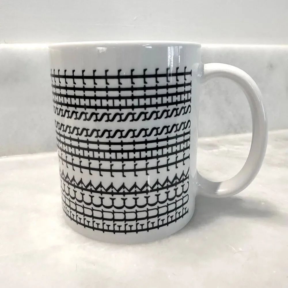 NWOT Etsy Geometric Print Hidden Message Coffee Ceramic Mug White Black OS